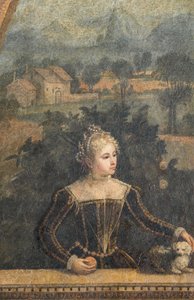 Portræt af en adelskvinde, detalje af de ædle damers lille værelse (olie på lærred limet til væggene)