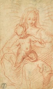 Madonna og barn (rødt kridt på papir)