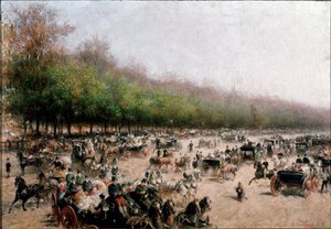 Udsigt over vogntrafik nær porta Venezia i Milano (maleri, ca. 1850) af Alessandro Durini