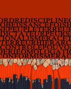 Allegori om vægten af diktatur, undertrykkelse, disciplin over mennesket, skare knust af magt og frygt for tyranner - Illustration 2014 af Alessandro Lonati