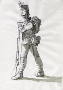 First Empire (1804-1814 og 1815): kostume af en infanterisoldat fra linjeinfanteriet i den østrigsk-ungarske (østrig-ungarske) hær. Tegning af Alessandro Lonati af Alessandro Lonati