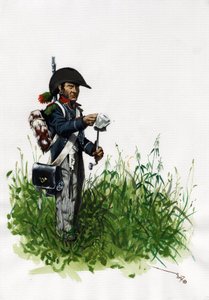 First Empire (1804-1814 og 1815): soldat infanterist jæger af den store franske Napoleonshær. Tegning af Alessandro Lonati af Alessandro Lonati