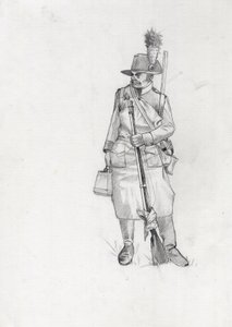 Første imperium (1804-1814 og 1815): soldat fra den østrigsk-ungarske hær (østrig-ungarsk), pioner sapeur (eller pioner). Tegning af Alessandro Lonati af Alessandro Lonati