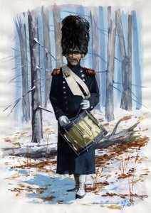 First Empire (1804-1814 og 1815): soldat fra den store napoleonske hær, tromme for grenadererne fra den franske kejsergarde i kappe af Alessandro Lonati
