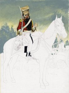 First Empire (1804-1814 og 1815): soldat fra det lette kavaleri i den store franske Napoleonshær. Ufærdig tegning af Alessandro Lonati. af Alessandro Lonati