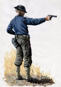 Første Verdenskrig 1914-1918: Amerikansk hær infanterist med en pistol i 1917 på vestfronten. Tegning af Alessandro Lonati af Alessandro Lonati