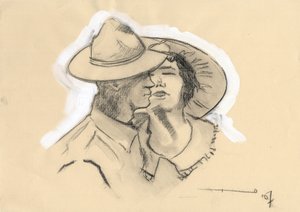Første Verdenskrig 1914-1918: GI eller GI fra den amerikanske hær forlod sin forlovede for at gå i kamp. Tegning af Alessandro Lonati af Alessandro Lonati