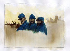 Første Verdenskrig: Franske soldater under 1. verdenskrig Farvetegning af Alessandro Lonati af Alessandro Lonati