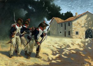 Første imperium: Grenaderer fra det franske infanteri på patrulje under de italienske felttog. Tegning af Alessandro Lonati af Alessandro Lonati