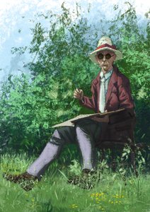 Hermann Hesse maleri i haven af Alessandro Lonati