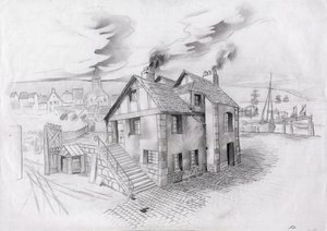 Hus i en landsby nær en havn i Frankrig i det 19. århundrede. af Alessandro Lonati