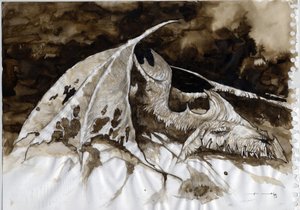 Illustration af et fantastisk og legendarisk dyr: dødt dragekrop. Farvetegning af Alessandro Lonati. af Alessandro Lonati