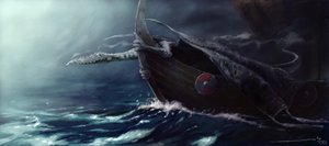 Legendary Creature: Dragon Attacking a Drakkar (Viking Boat) Tegning af Alessandro Lonati af Alessandro Lonati