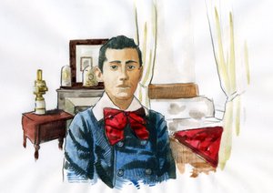 Marcel Proust ung på værelset hos sin tante Elisabeth (blæk på papir) af Alessandro Lonati