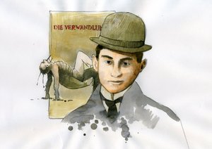 Portræt af Franz Kafka (1883-1924), tjekkisk forfatter (Portræt af forfatter Franz Kafka) af Alessandro Lonati