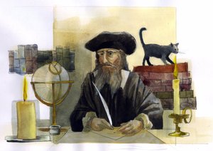 Portræt af Michel de Notre Dame (Nostradamus) Engelsk astrolog - Portræt af Nostradamus, Michel de Notre Dame (1503-1566) astrolog og læge francais Illustration af Alessandro Lonati af Alessandro Lonati