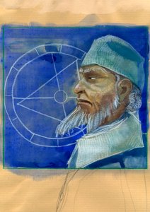 Portræt af Michel de Notre Dame (Nostradamus) Engelsk astrolog - Portræt af Nostradamus, Michel de Notre Dame (1503-1566) astrolog og læge francais Illustration af Alessandro Lonati af Alessandro Lonati