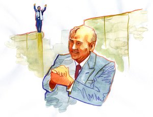 Portræt af Mikhail Gorbatjov (Gorbatjov eller Gorbatjov) (født i 1931) russisk politiker af Alessandro Lonati