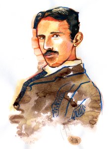 Portræt af Nikola Tesla amerikansk opfinder og ingeniør af serbisk oprindelse (Portræt af serbisk amerikansk Nikola Tesla opfinder, elektroingeniør, maskiningeniør, fysiker) af Alessandro Lonati