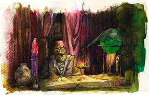 Portræt af den franske alkymist Nicolas Flamel (1330-1418). 2012 af Alessandro Lonati