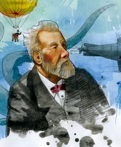 Portræt af den franske forfatter Jules Verne (1828-1905) (Portræt af den franske forfatter Jules Verne) Illustration af Alessandro Lonati af Alessandro Lonati