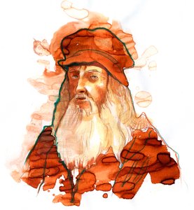 Portræt af den italienske kunstner og videnskabsmand Leonard de Vinci (Leonardo da Vinci) (1452-1519) (Portræt af Leonardo da Vinci italiensk polymat) af Alessandro Lonati