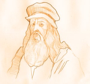 Portræt af den italienske kunstner og videnskabsmand Leonard de Vinci (Leonardo da Vinci) (1452-1519) (Portræt af Leonardo da Vinci italiensk polymat) af Alessandro Lonati