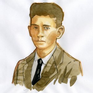 Portræt af den pragiske forfatter Franz Kafka (1883-1924) (Portræt af tysksproget romanforfatter Franz Kafka) af Alessandro Lonati