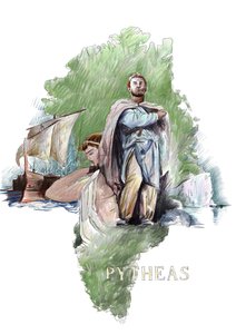 Repræsentation af Pytheas græsk opdagelsesrejsende fra Massalia, 4. århundrede f.Kr. (Portræt af Pytheas af Massalia, græsk geograf og opdagelsesrejsende, 4. århundrede f.Kr.) Illustration af Alessandro Lonati af Alessandro Lonati
