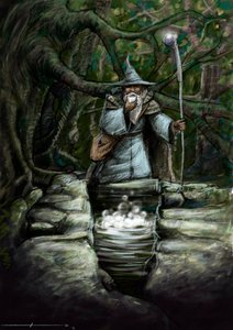 Repræsentation af en druide, der drikker ved Barentons vidunderlige springvand, i skoven Broceliande - Illustration af Alessandro Lonati - 2012 - af Alessandro Lonati