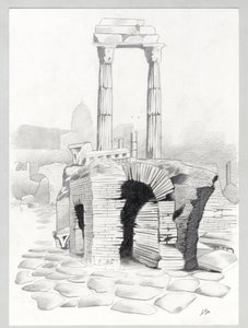 Ruiner af romertiden i Rom, Forum (foro romano) Tegning af Alessandro Lonati. af Alessandro Lonati