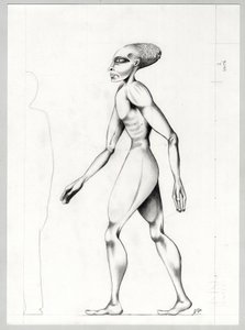 Science fiction-illustration: en alien eller alien (alien eller alien) fra planeten Mars til erobringen af rummet eller universet. Tegning af Alessandro Lonati af Alessandro Lonati