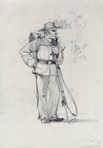Andet imperium (1852-1870): Italiensk forening (Risorgimento), frivillig fra den garibaldianske hær kendt som "rød skjorte"-kæmper for Giuseppe Garibaldis (1807-1882) sag i Italien af Alessandro Lonati