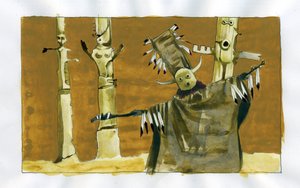 Shamanisme: åndelig ceremoni centreret om formidlingen mellem mennesker og naturånder - shaman og hans totems Illustration af Alessandro Lonati af Alessandro Lonati