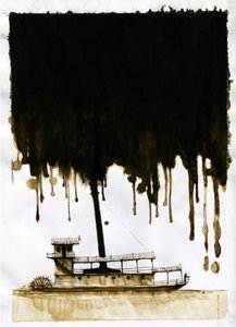 Dampskibsillustration af det nye "" In the Heart of Darkness"" af Joseph Conrad. 2012 af Alessandro Lonati
