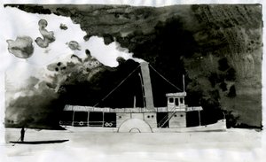 Dampskibsillustration af det nye "" In the Heart of Darkness"" af Joseph Conrad. 2012 af Alessandro Lonati