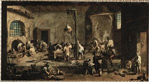Scene i retsbygningen ... (olie på lærred) af Alessandro Magnasco
