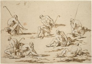 Studieark med siddende figurer af Alessandro Magnasco