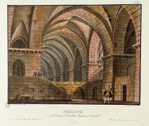 Norfolk besøger fangen Leicester i scenografifængslet til opførelsen i 1828 af operaen "Elisabetta, Regina d