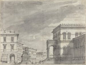 Piazza med et ridemonument og et palads af Alessandro Sanquirico