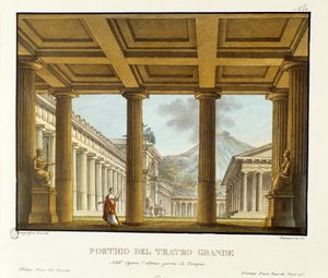 Portico af Grand Theatre i Pompeji, i baggrunden Vesuvescenografien til opførelsen af ​​"operaen" L