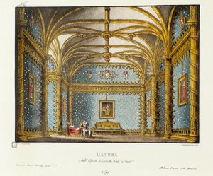 Soveværelset i Royal Palace Scenografi til 1828-opførelsen af operaen "Elisabetta, Regina d