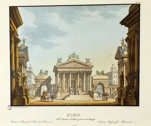 Udsigt over Forum Scenografi for repræsentationen af ​​operaen "L