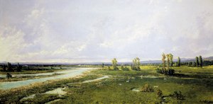 Jagt på flodleje af Piave i Belluno, Maleri af Alessandro Seffer (1832-1905), Olie på lærred af Alessandro Seffer Guerra
