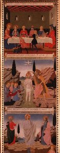 Scener af den sidste nadver, Kristi dåb og himmelfarten, panel to fra Santissima Annunziatas sølvskattekammer, ca. 1450-53 (tempera på panel)