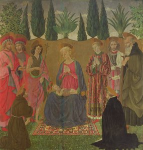Jomfru og barn med hellige, ca. 1455 (tempera på panel)