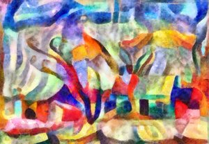 i haverne,2017,(blandede medier)