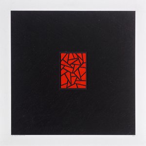 Red Bits on Black, 2021 (emalje på kort) af Alex Dunn