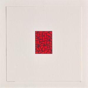Red Bits on White, 2021 (emalje på kort) af Alex Dunn