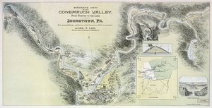 Fugleperspektiv af Conemaugh-dalen fra Nineveh til søen, Johnstown, Pa.: fra personlige skitser og undersøgelser af Pennsylvania R.R. med tilladelse af Alex. Y.; Pennsylvania Railroad Lee